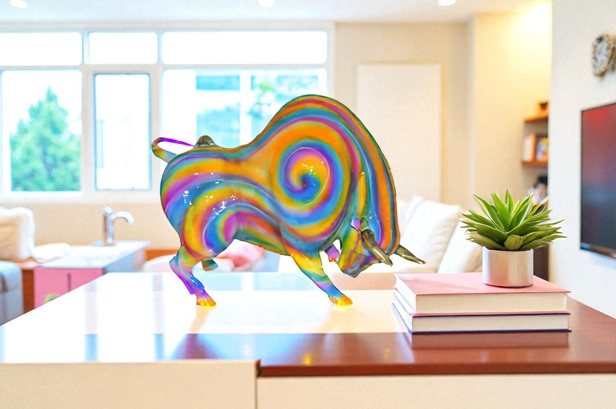 Fat Modern Bull Bronze Statue - Size: 16"L x 7"W x 12"H.
