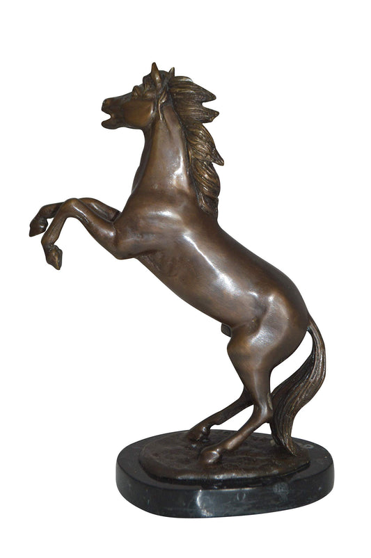 Rearing Horse Small Bronze Statue -  Size: 8"L x 4"W x 11"H.