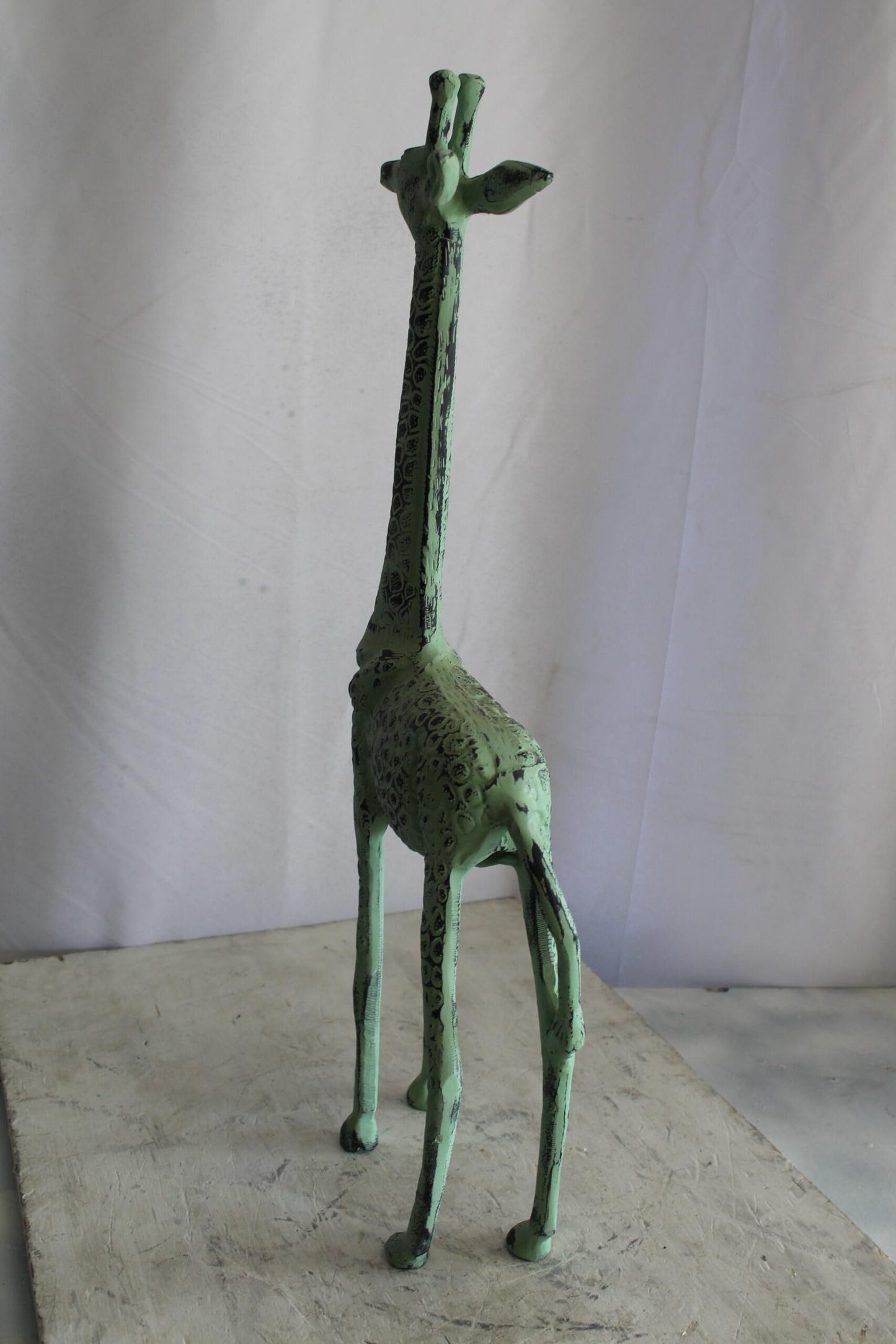 Aluminum Small Giraffe Statue with Green Patina Finish 10" x 4" x 27"H