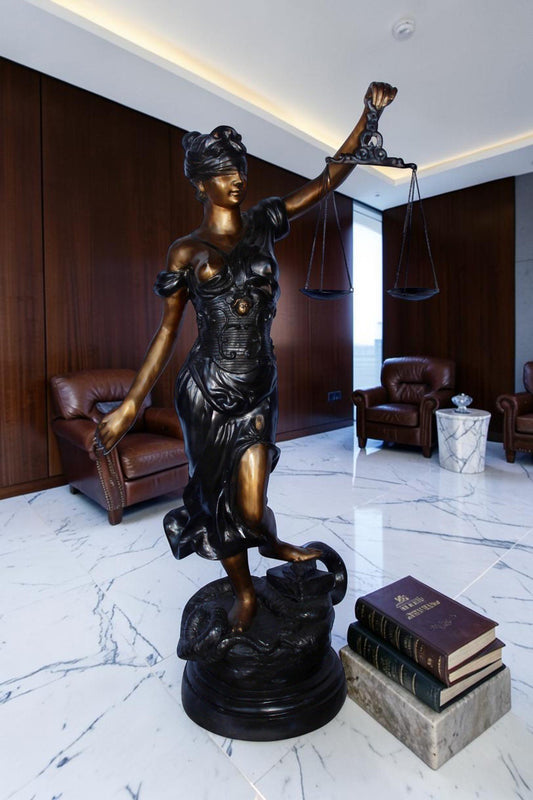 Lady Justice carrying scale bronze statue - Size: "L x "W x "H.