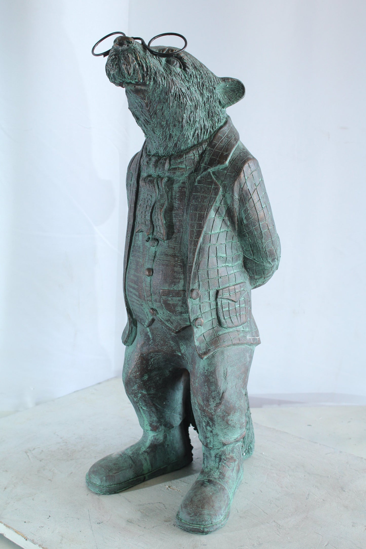 NIFAO Resin Statue Mole with Glasses Bronze Green Patina Finish 9" x 11" x 26"H