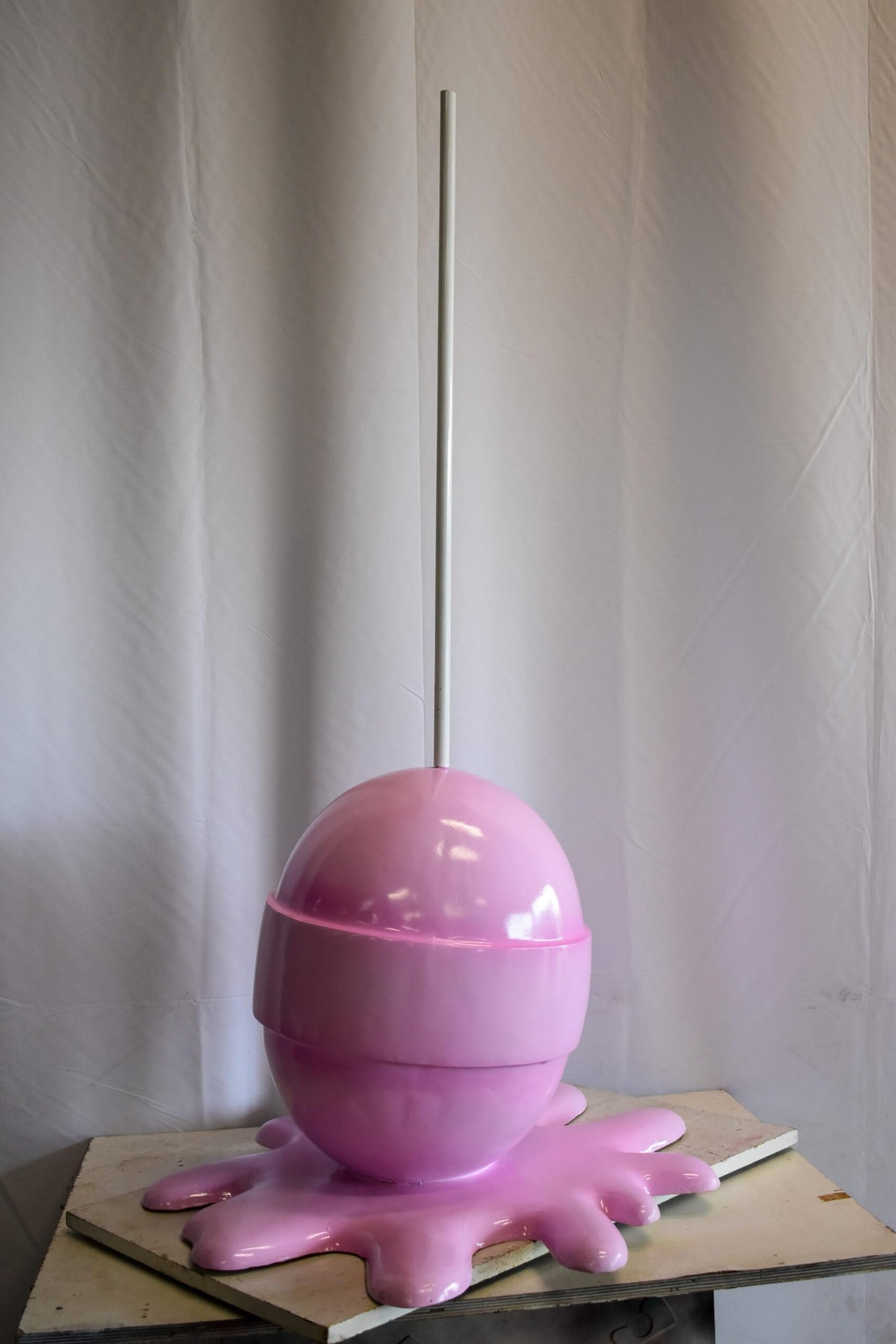 Giant Modern Pink Melting Lollipop Resin Statue 31" x 27" x 56"H