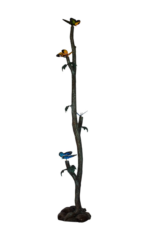 Four Butterflies on A Tree Branch Bronze Statue Size: 7" x 9" x 50"H