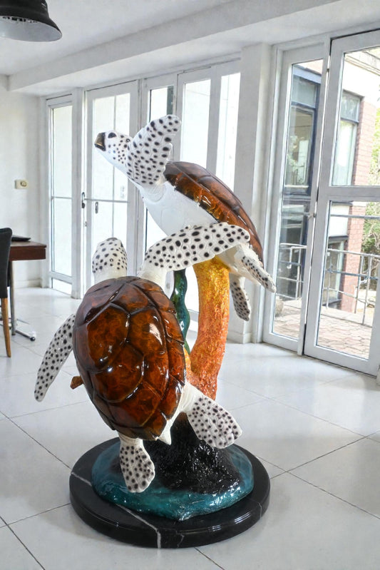 Two Sea Turtles Bronze Sculpture Ascending Formation 26"x31"x33"H