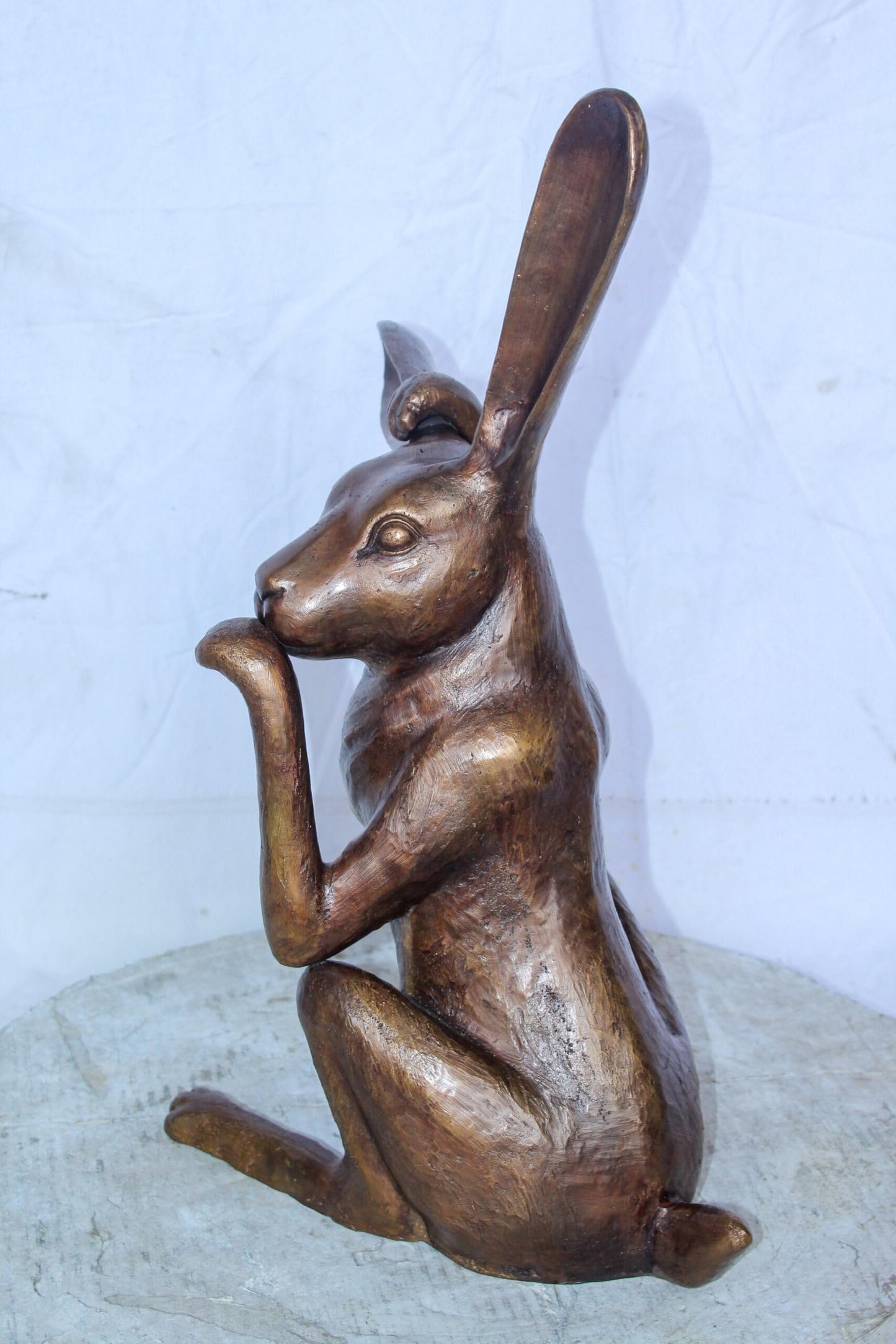 Pondering Bunny Rabbit Bronze Statue, Charming Home Decor 8" x 14" x 22"H
