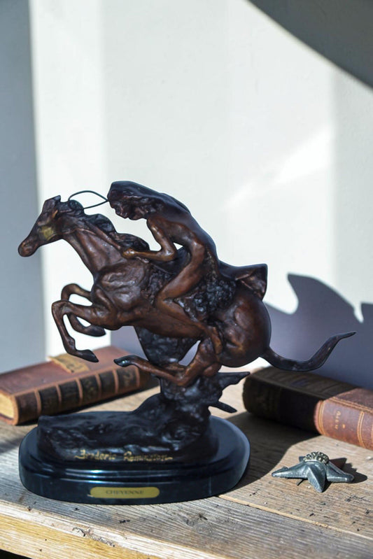 Nifao Cheyenne by Remington Bronze Statue Replica - Iconic Western Decor - Compact Yet Bold Design, 9"L x 3"W x 9"H