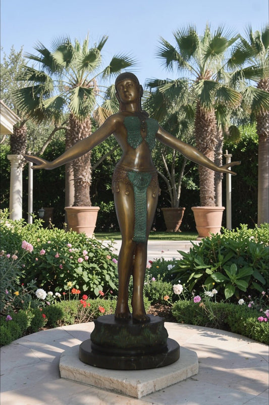 Belly Dancer Performing Bronze Statue - Size: 32"L x 8"W x 41"H.