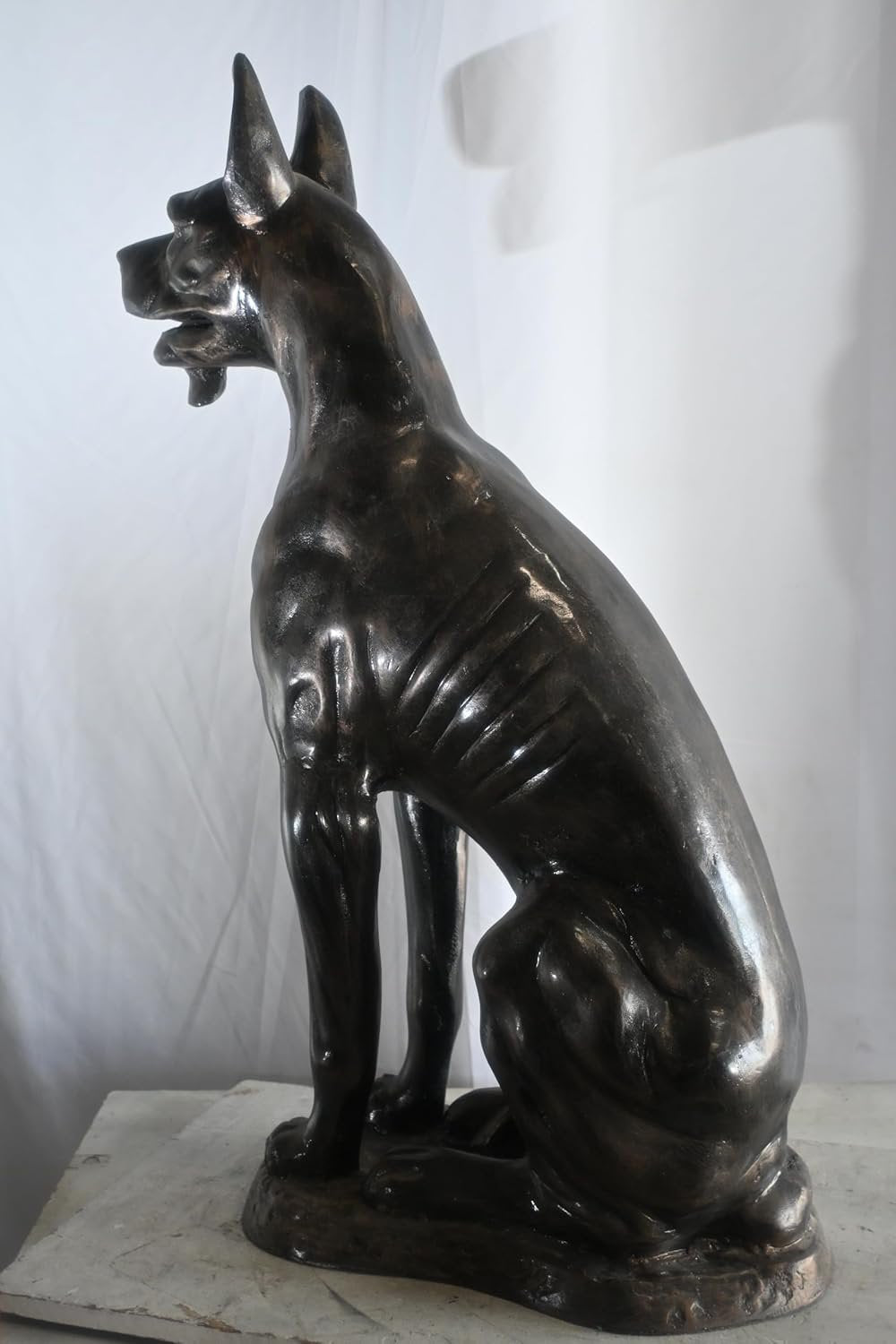 Stately Life Size Sitting Great Dane Dog Aluminum Statue 28"x13"x41"H