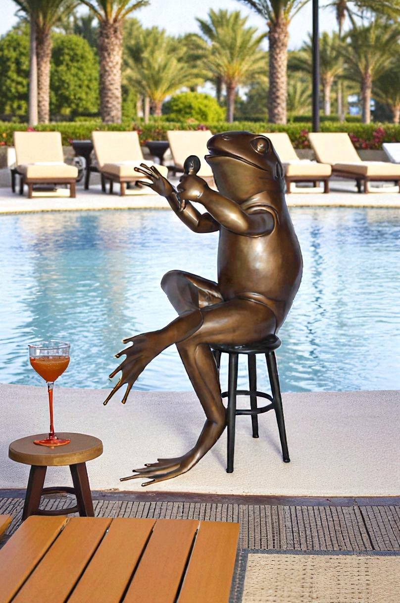 Comedic Frog bronze statue - Size: 25"L x 20"W x 30"H.
