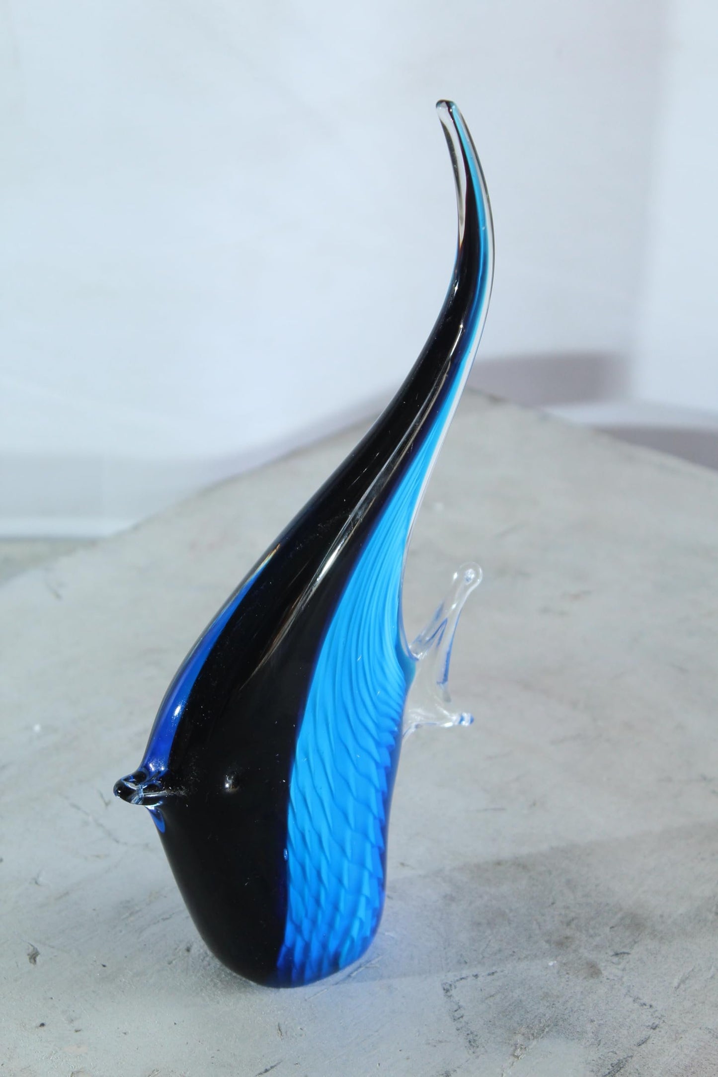 NIFAO Glass Angelfish Figurine Blue Black Hand Blown Art Decor 6" x 3" x 9"H