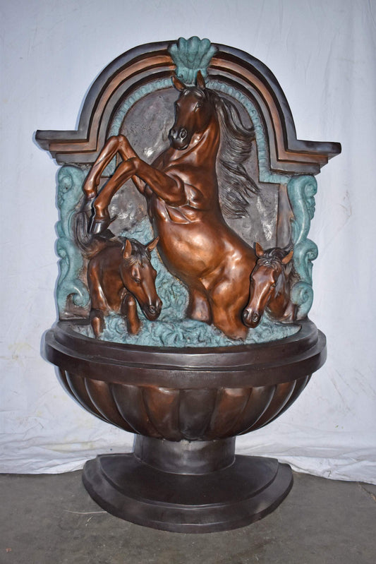 Wall Fountain with Three Horses Made of Bronze Statue - Size: 46" x 21" x 69"H