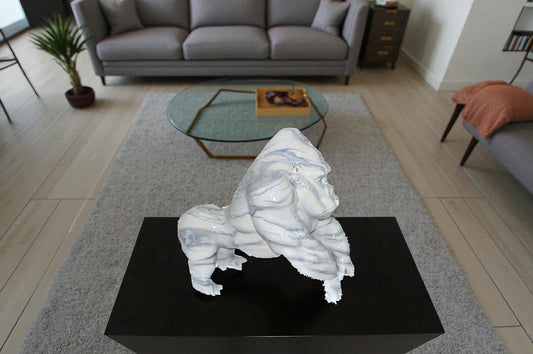 Modern King Kong Grey white Bronze Statue - Size: 15"L x 13"W x 17"H.