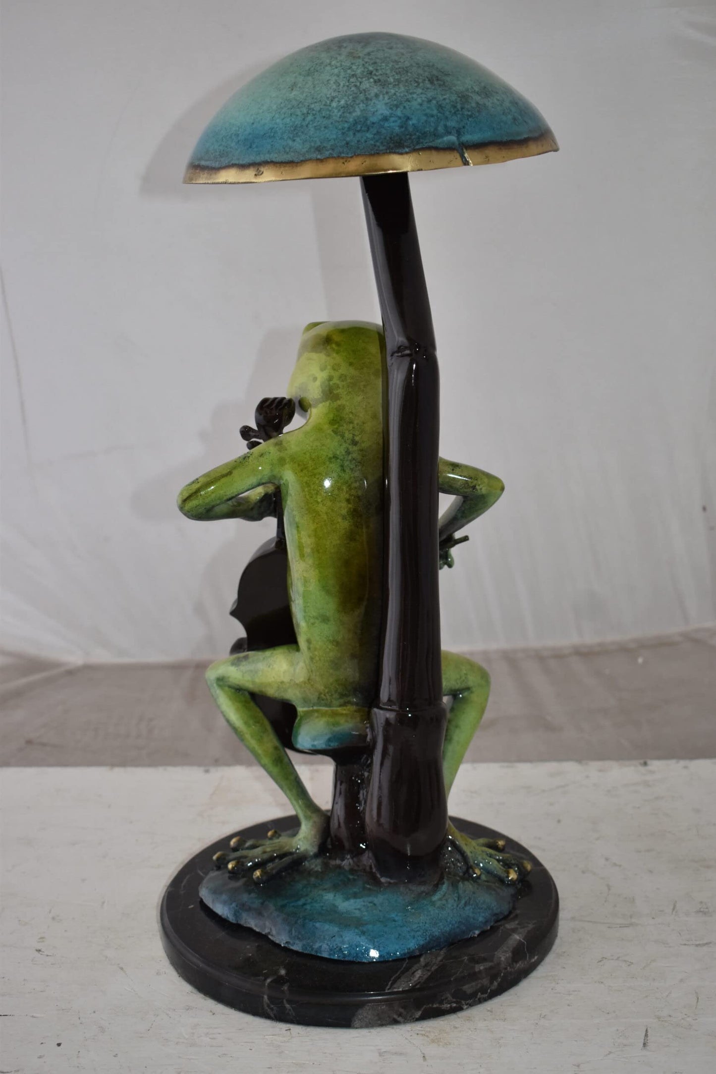 Frog Playing Cello colored Bronze Statue Size: 12" x 11" x 24"H