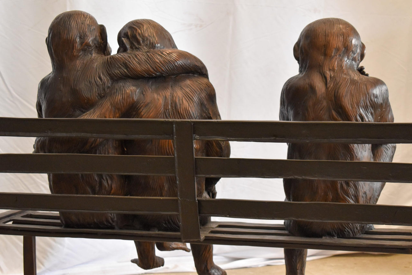 Three Emotional Monkeys on Bench Bronze Statue 57" x 20" x 43"H