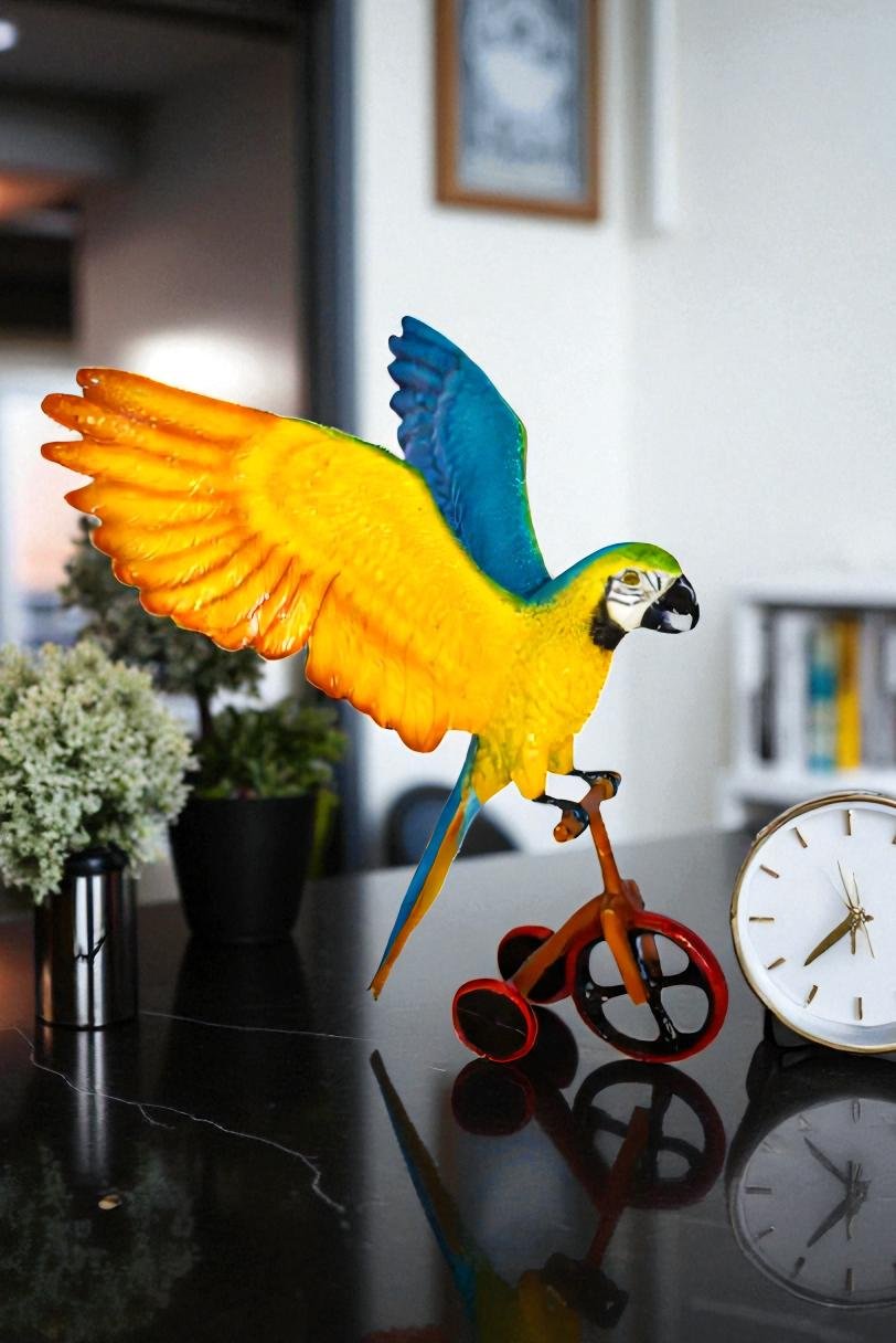 Colorful Parrot Riding a Tricycle Bronze Statue Size: 17" x 11" x 19"H