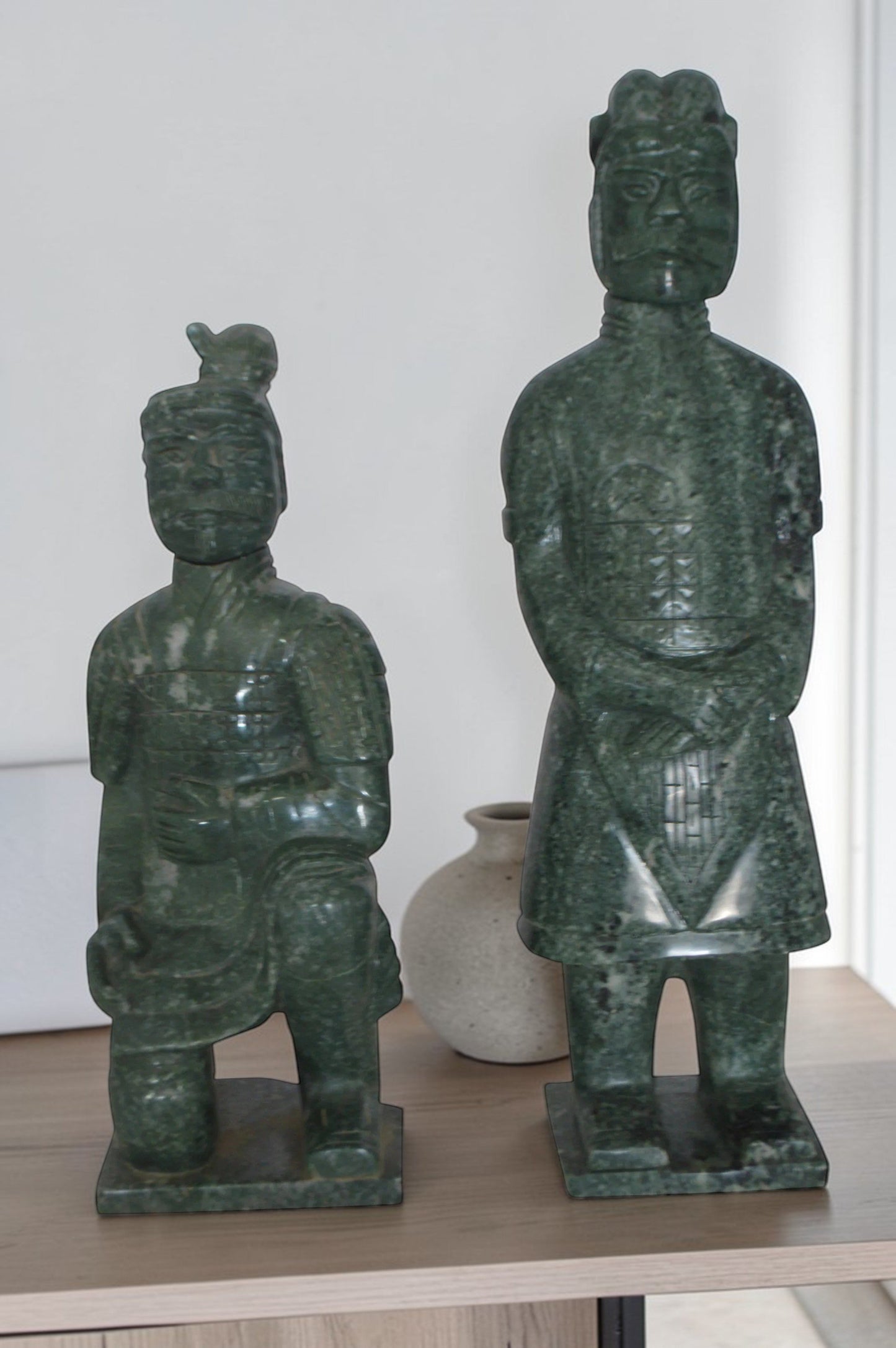 Pair of Japanese Warriors Made of Jade - Size: 6"L x 5"W x 17"H