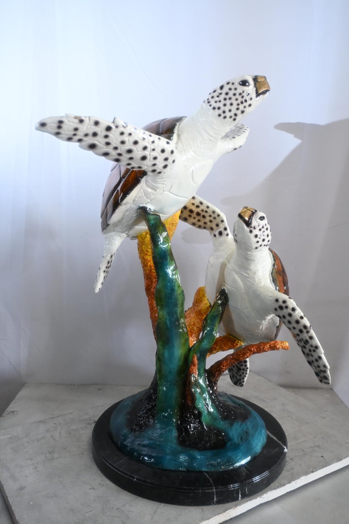 Two Sea Turtles Bronze Sculpture Ascending Formation 26"x31"x33"H