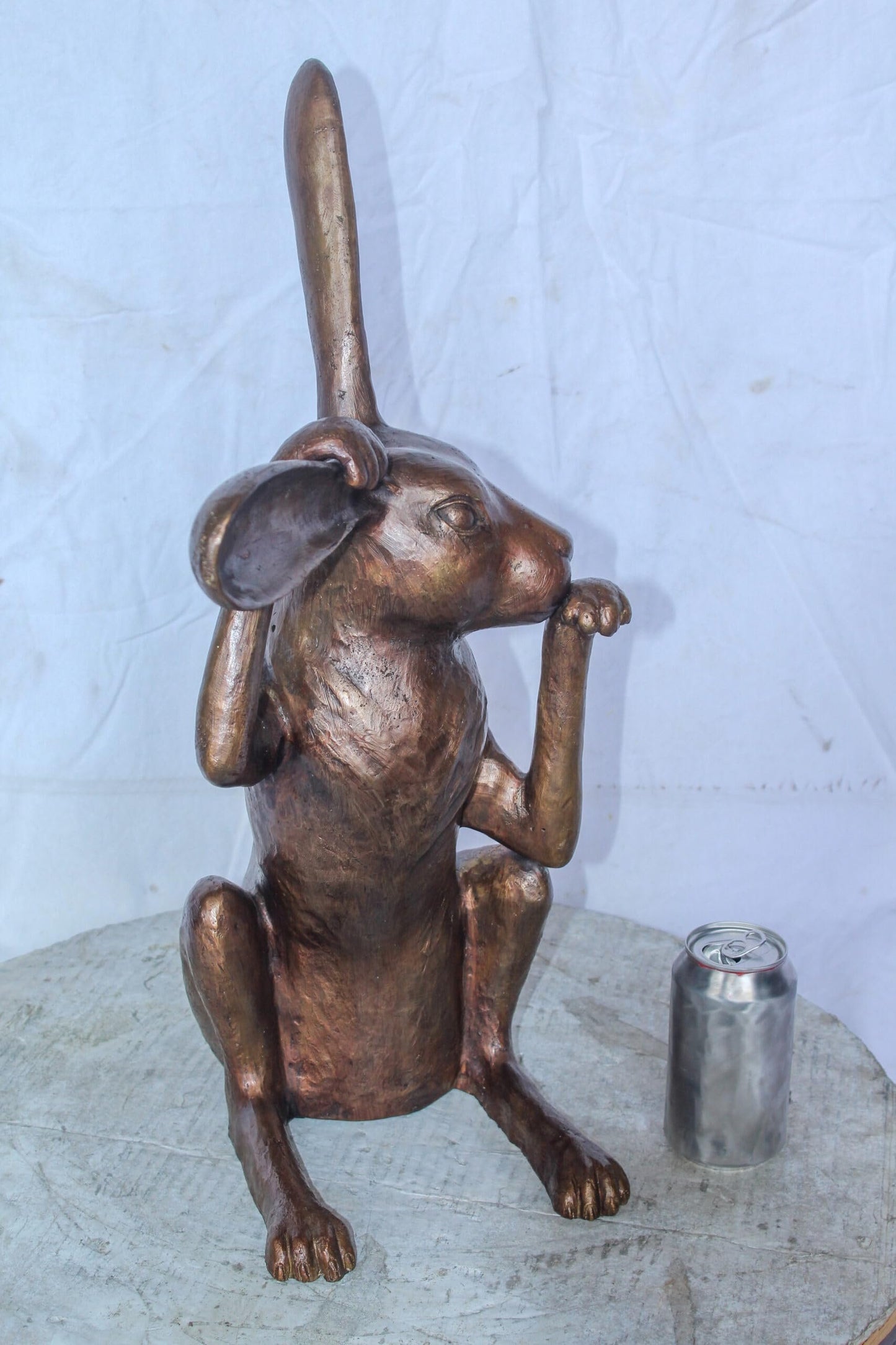 Pondering Bunny Rabbit Bronze Statue, Charming Home Decor 8" x 14" x 22"H