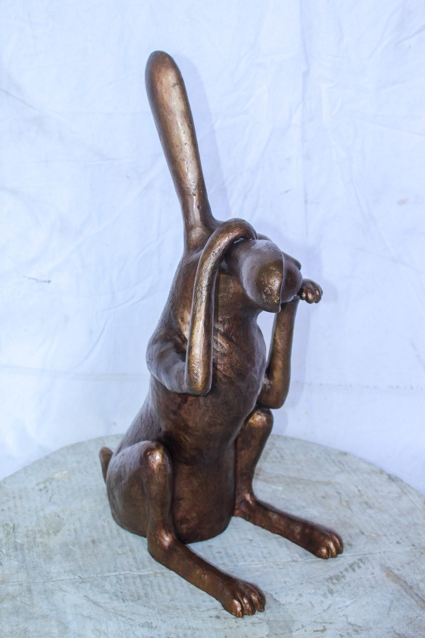 Pondering Bunny Rabbit Bronze Statue, Charming Home Decor 8" x 14" x 22"H