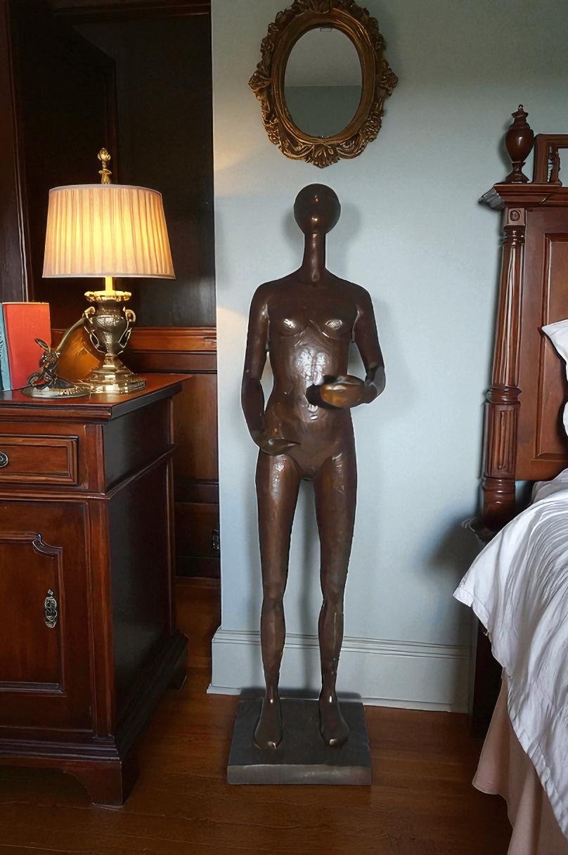 Abstract of Nude Girl Standing Bronze Statue Art Nude - Size: 6"L x 6"W x 24"H.