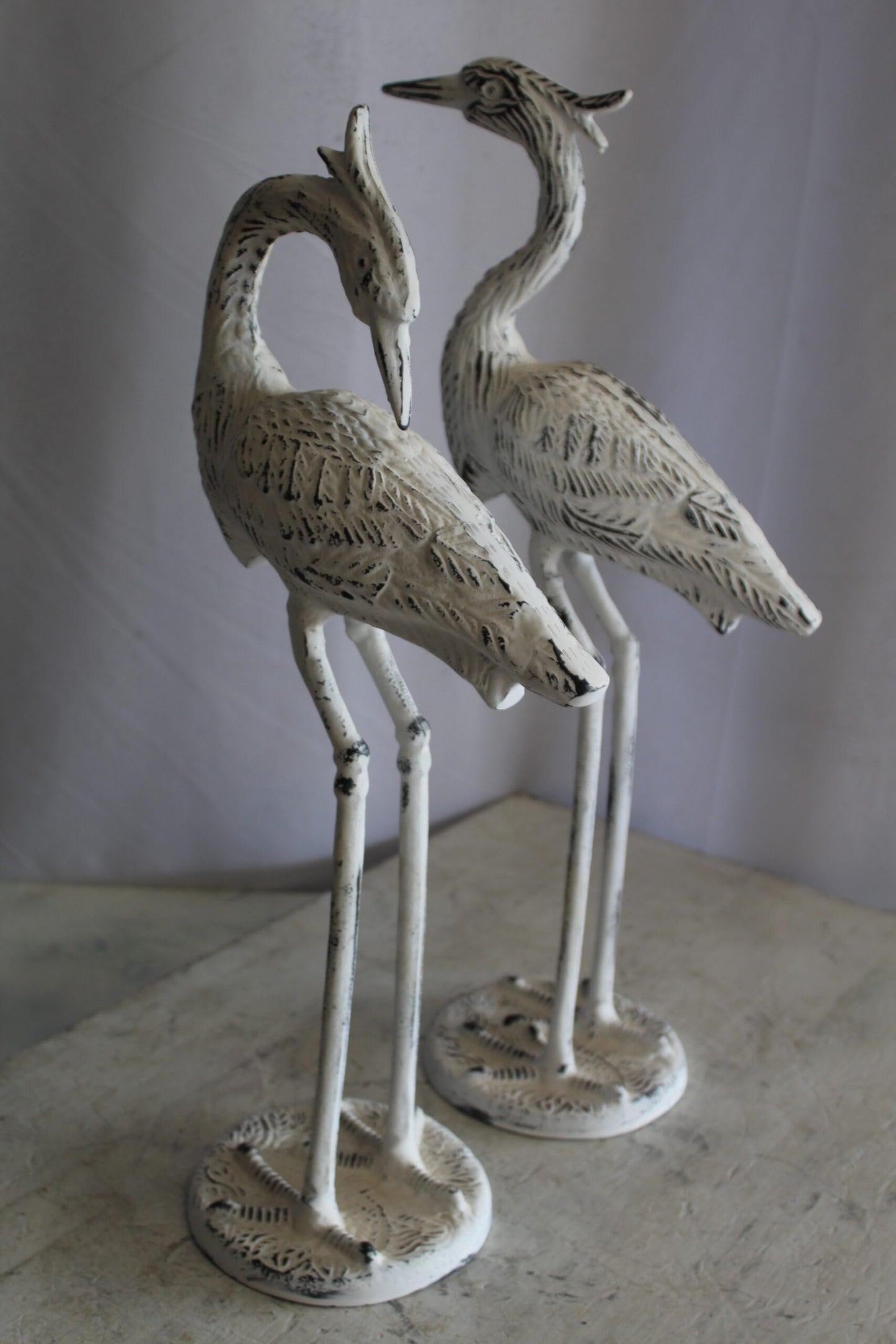 Pair of Aluminum Crane with White Patina Finish 10" x 12" x 23"H