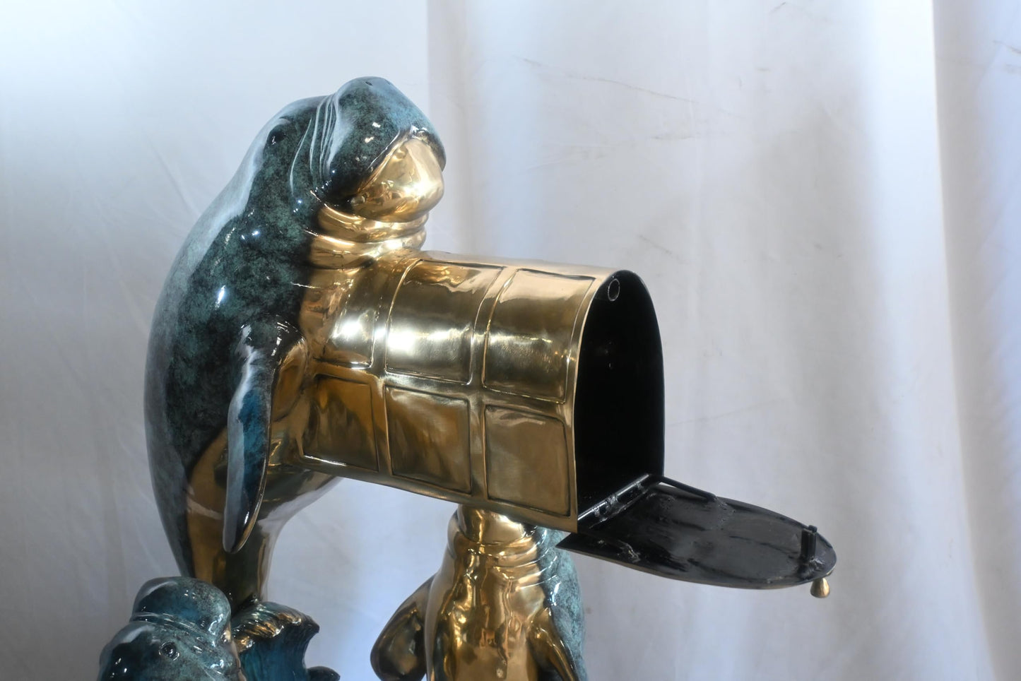 Bronze Manatee Mailbox Sculpture with Three Sea Cows 27"x27"x55"H