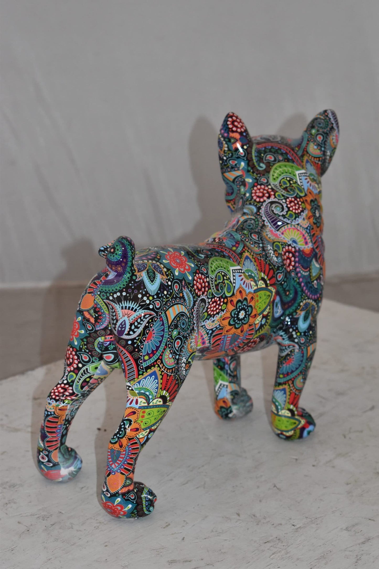 Multicolor Abstract Pug Resin Statue Size: 13" x 5" x 11"H