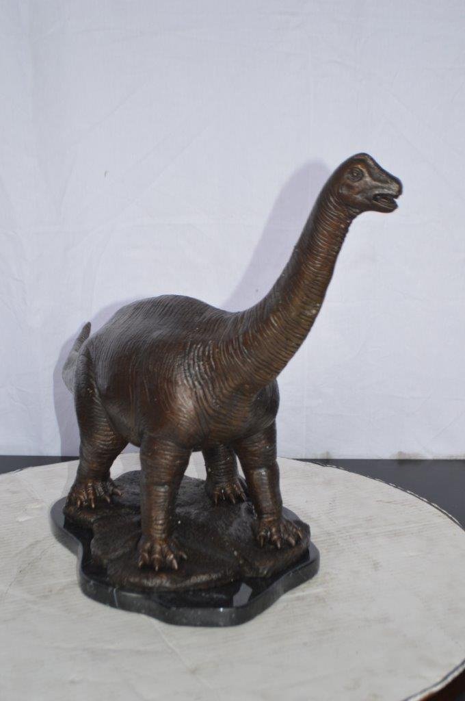 Brontosaurus Dinosaur Bronze Statue on Marble base - Size: 26"L x 10"W x 16"H.