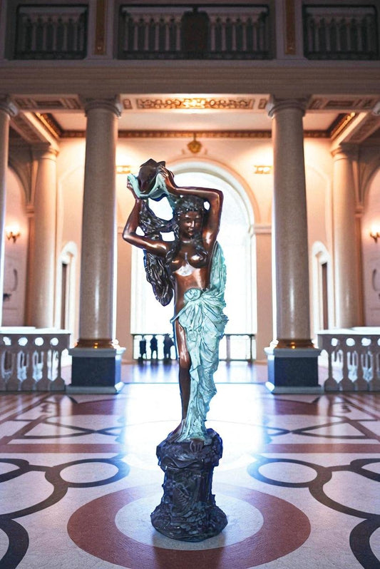 Half-naked woman holding a basket bronze statue Art Nude -  Size: "L x "W x "H.