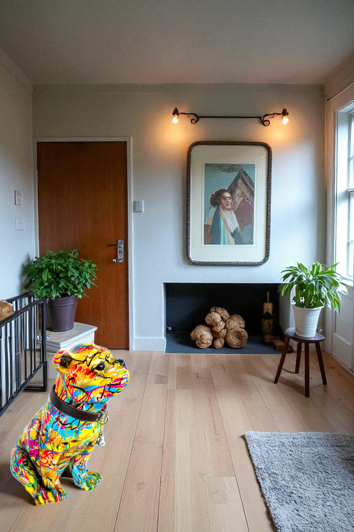 Vibrant Bulldog Resin Statue Pop Art Style Dog Decor Sculpture 18" x 11" x 19"H