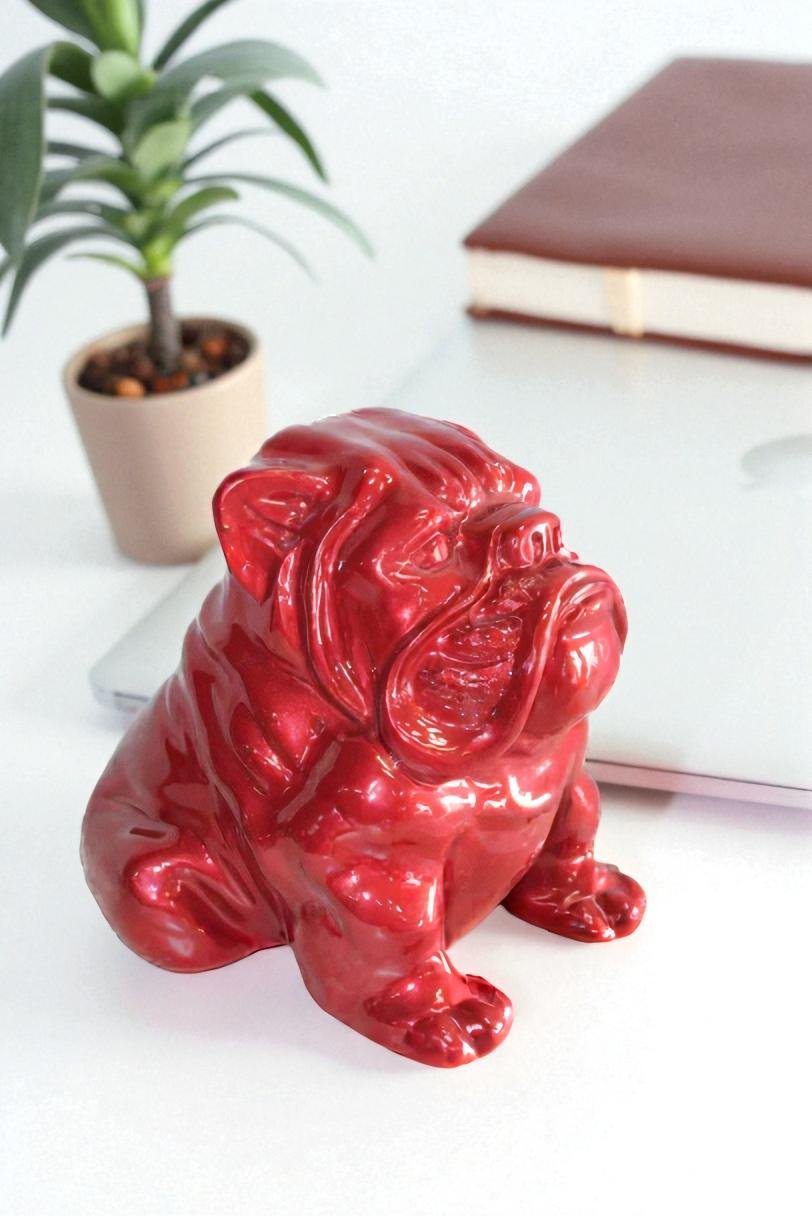 Adorable Red Resin, Fiberglass Statue of a bulldog figurine 19" x 15" x 16"H