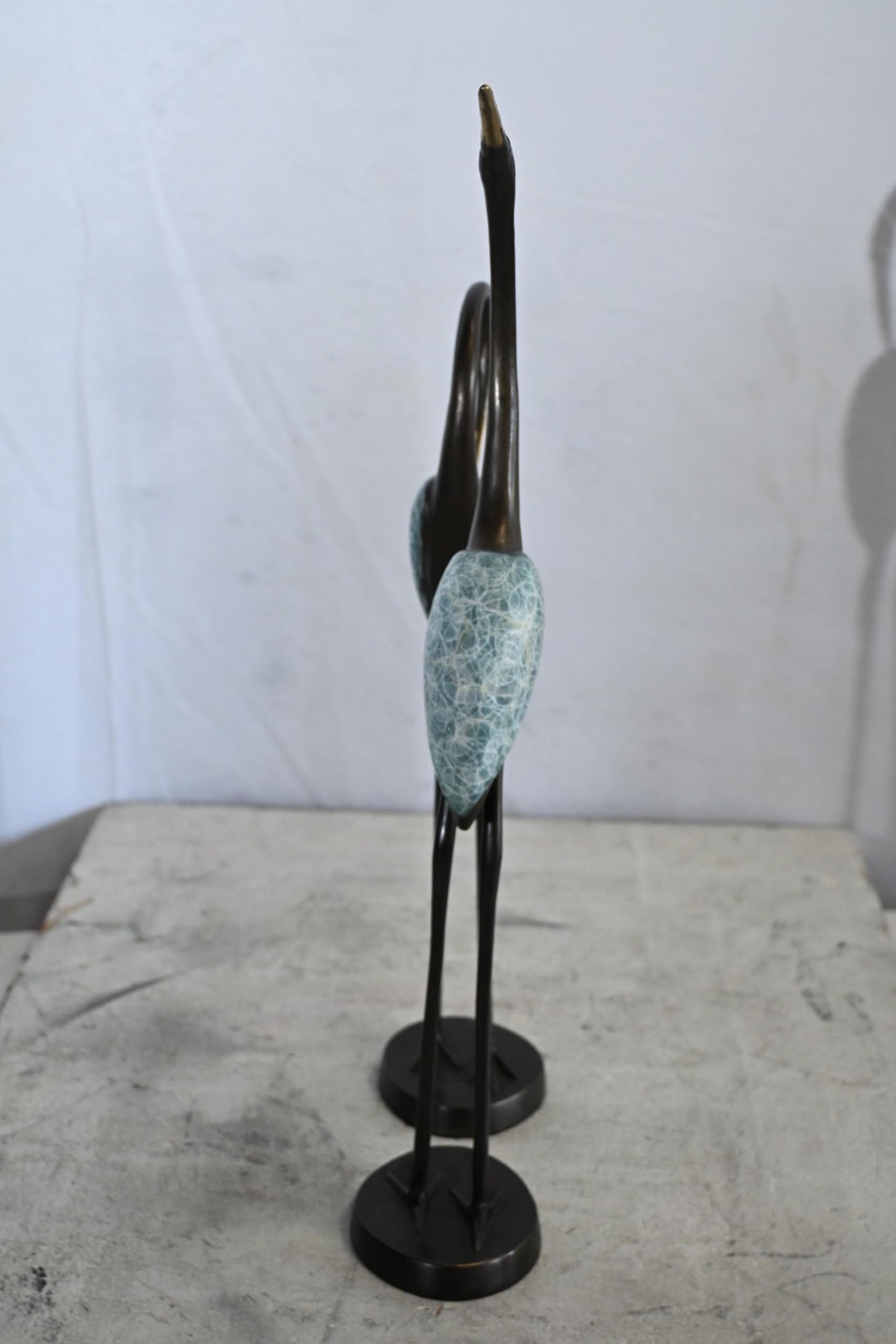 Bronze Crane Pair Statue Set Birds Sculpture Figurines 7"x4"x20"H