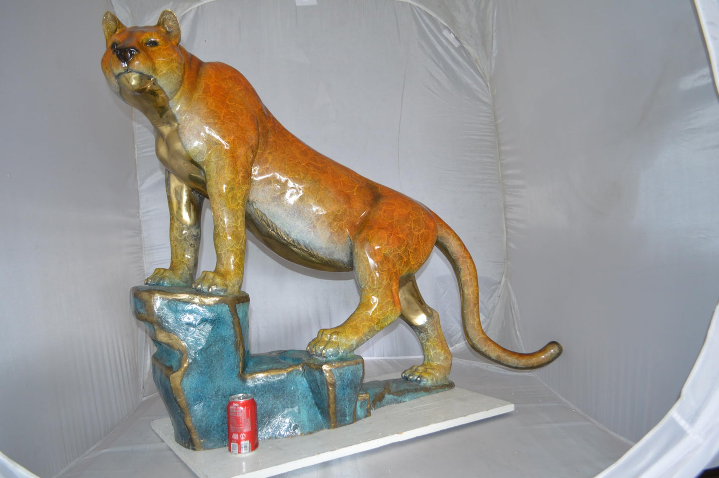 Bronze Mountain Lion Statue on Rock Ledge Large Cougar 55"x20"x40"H