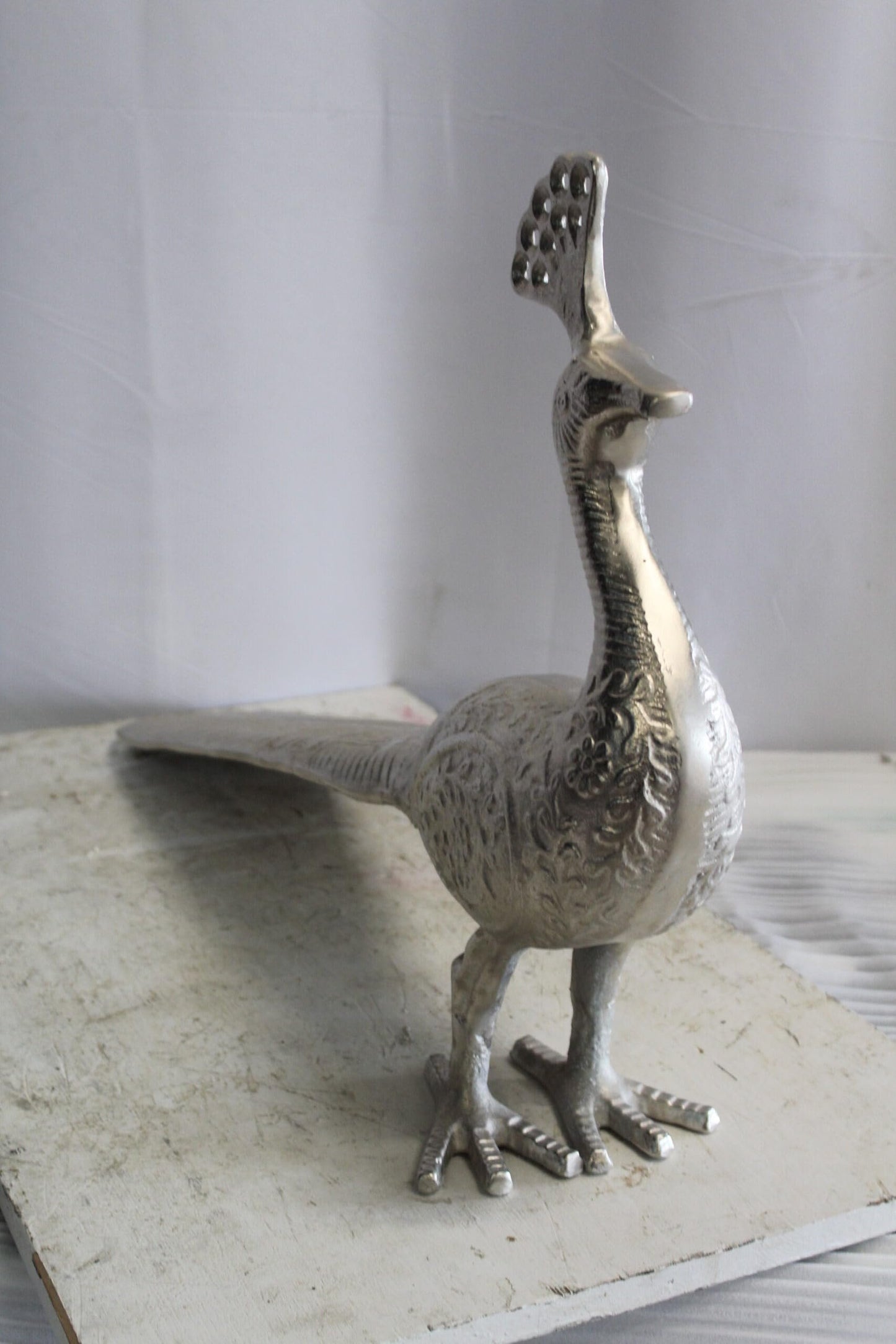 Elegant Aluminum Peacock Statue, Graceful Home Decor 33" x 7" x 20"H