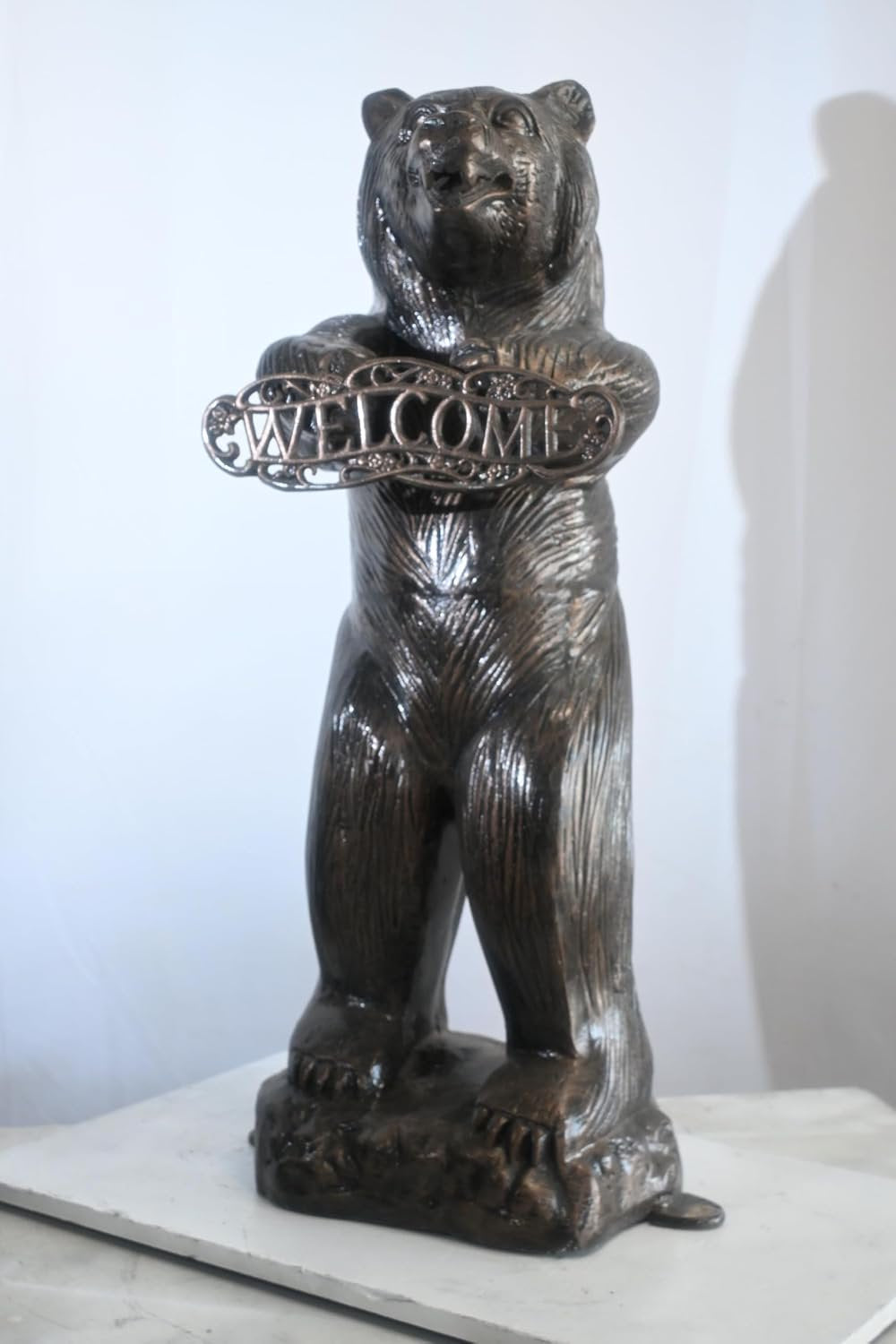 Standing Aluminum Bear Statue with Welcome Sign 18"x18"x41"H
