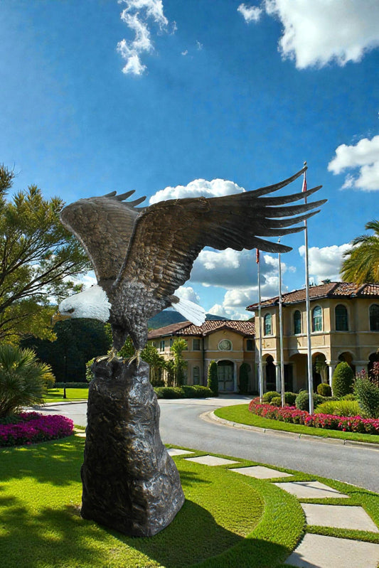 Nifao Bald Eagle Bronze Statue with White Head and His Wings Spread 51" x 36" x 58"H