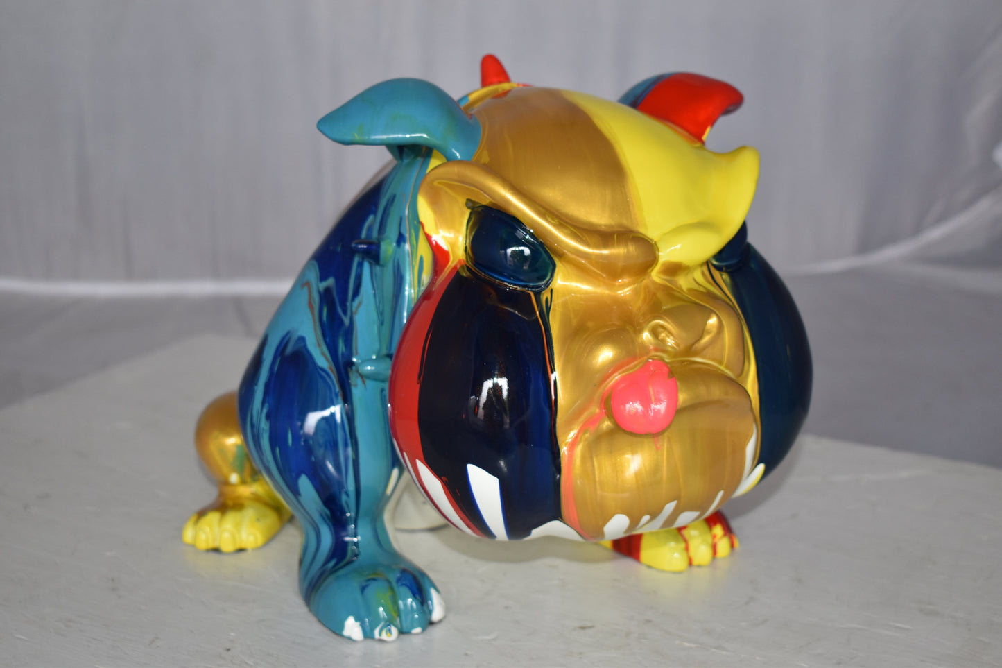 Modern Happy Paint Drops Bulldog Statue Made of Resin Size: 14" x 19" x 10"H