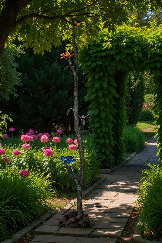 Four Butterflies on A Tree Branch Bronze Statue Size: 7" x 9" x 50"H