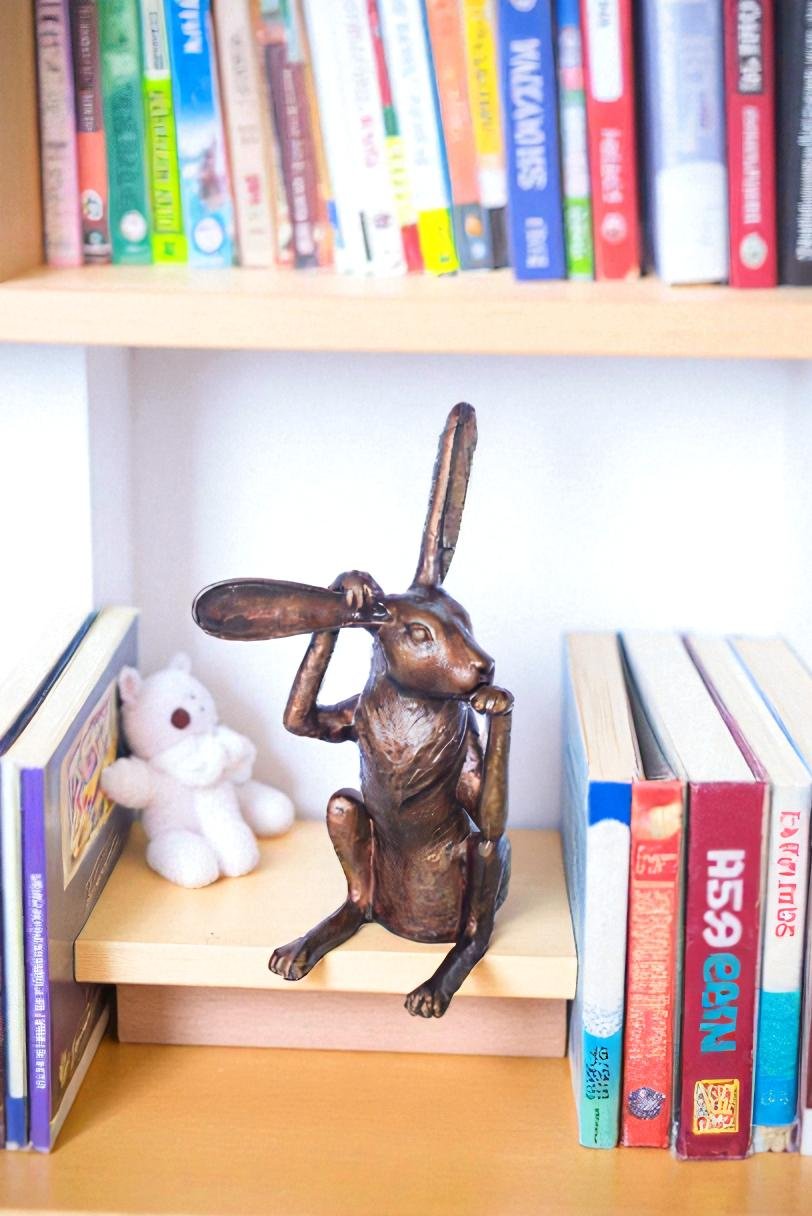 Pondering Bunny Rabbit Bronze Statue, Charming Home Decor 8" x 14" x 22"H