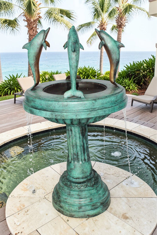 Three Dolphins Bronze Fountain Green Patina Finish 26" x 26" x 47"H