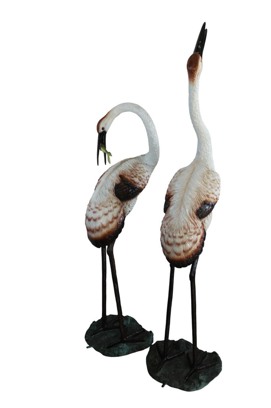 Pair Large Bronze Crane Fountains Garden Water Feature 23"x17"x56"H