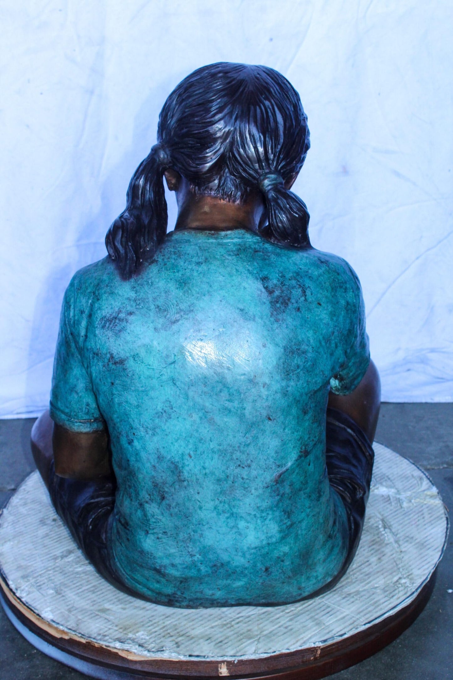 Young Girl Playing with Her Maltese Dog Bronze Statue 24" x 19" x 24"H