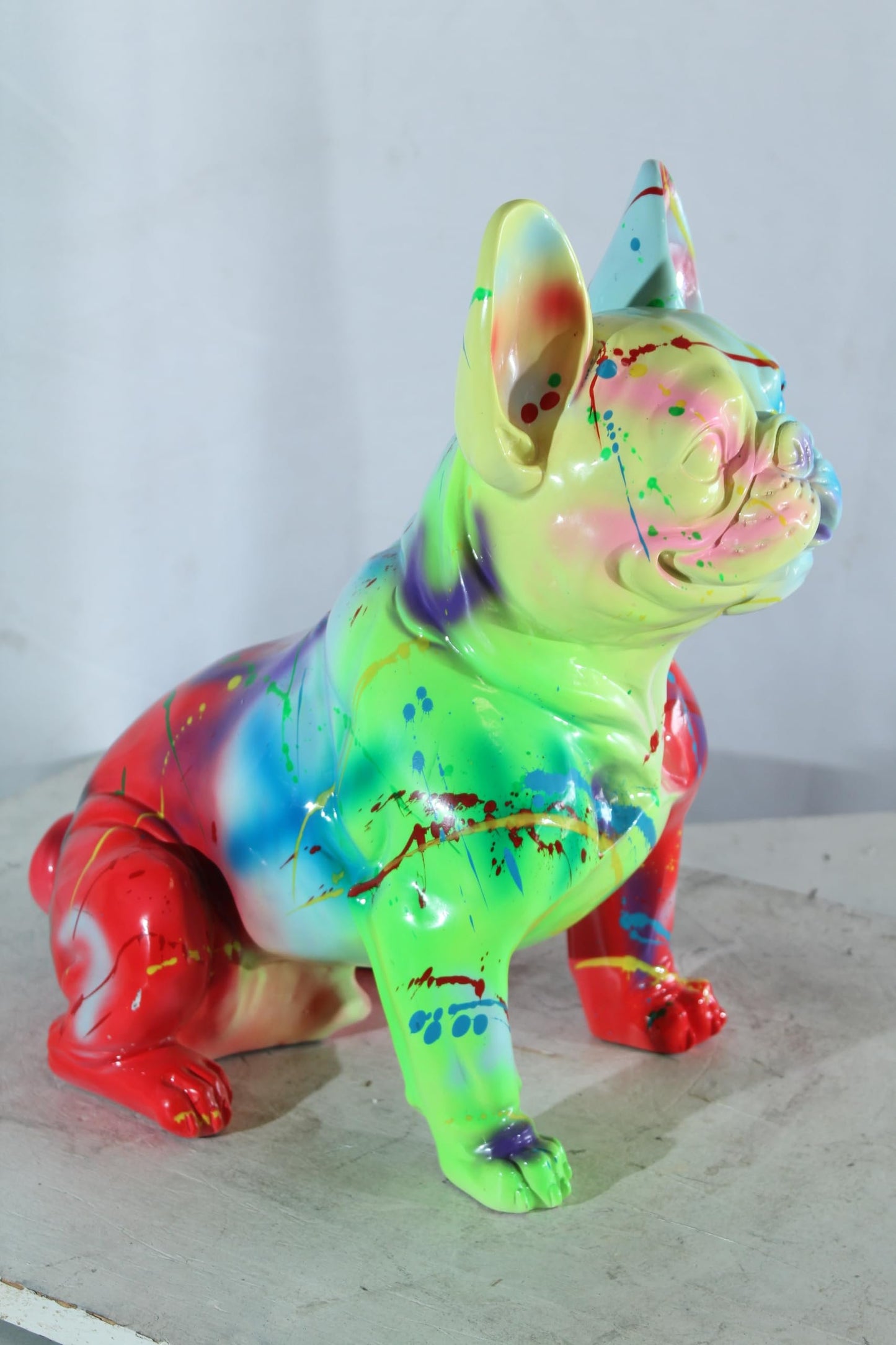 NIFAO Resin French Bulldog Statue Rainbow Paint Splatter 16"x9"x16"H