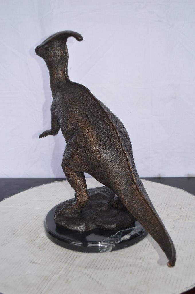 Parasaur Dinosaur Bronze Statue -  Size: 11"L x 23"W x 18"H.