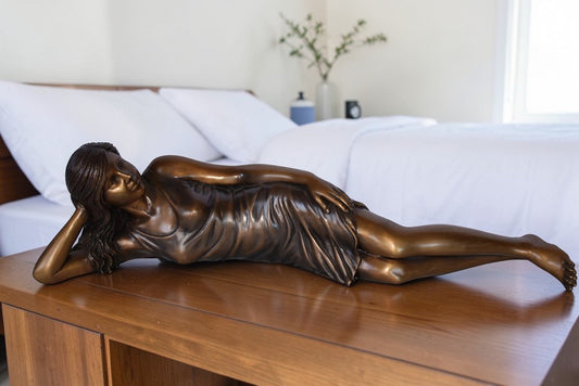 Gorgeous Young Lady Laying on The Ground Bronze Statue - Size: 5"L x 21"W x 5"H.