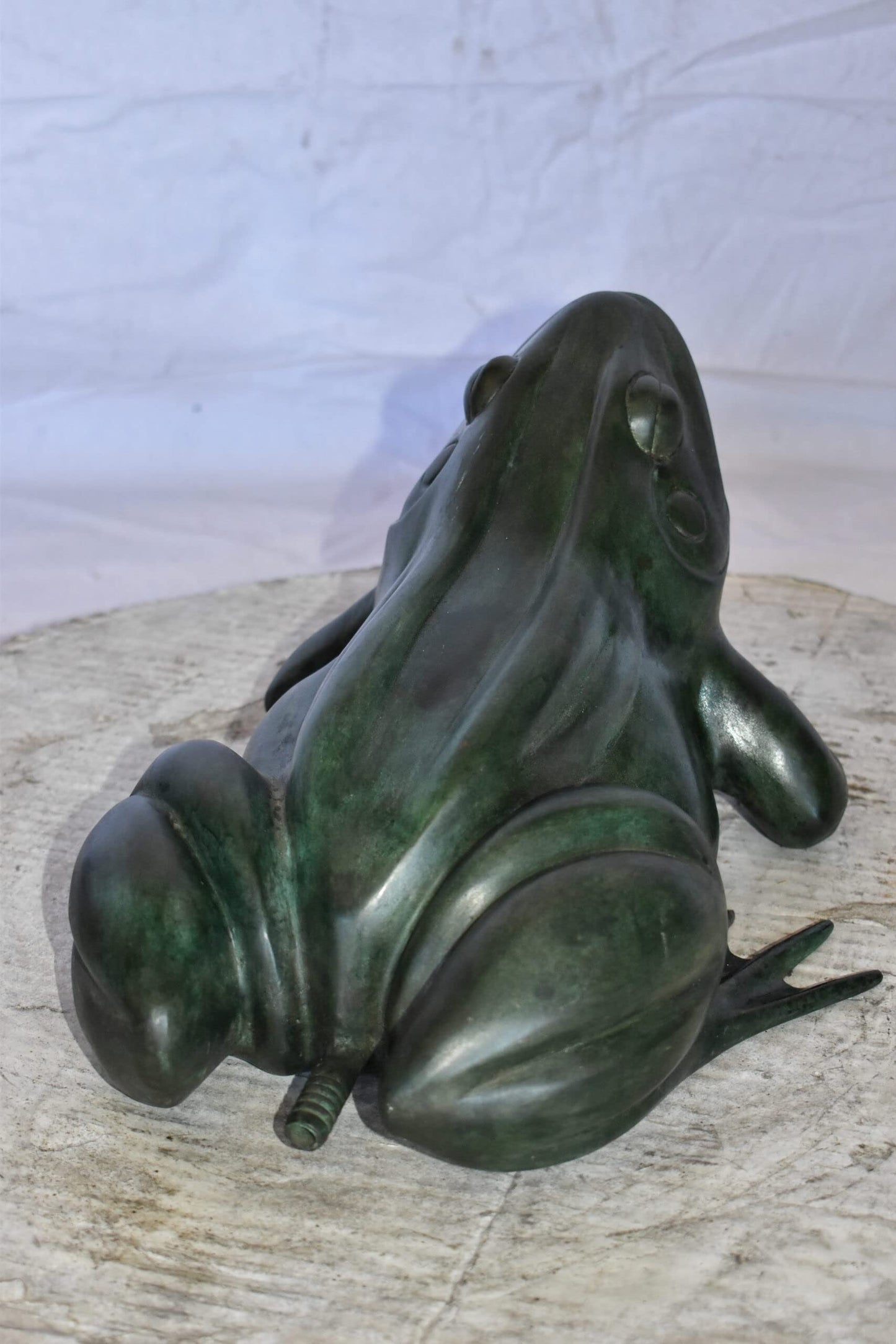 Croaking Frog Bronze Statue in Green Patina Fountain Size: 15" x 10" x 7"H