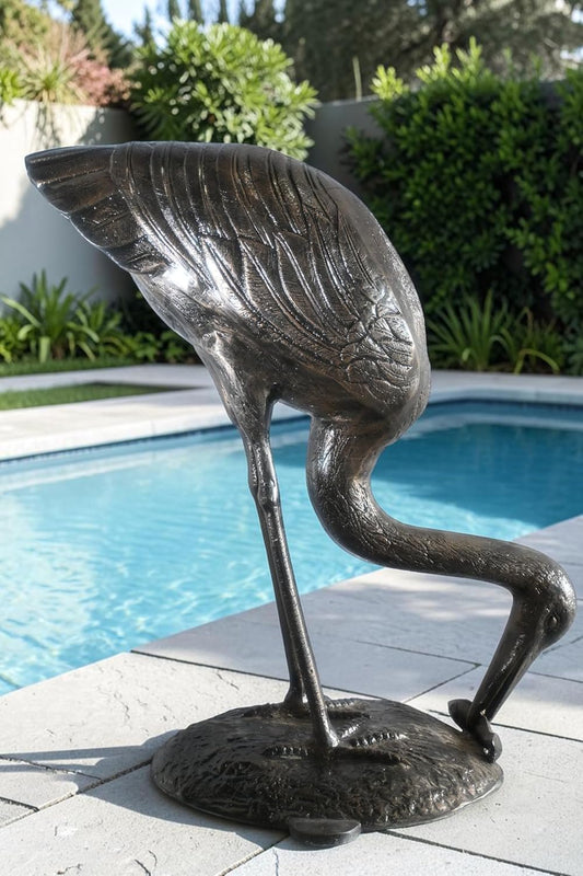 Aluminum Fishing Heron Sculpture Dark Bronze Patina Bird 34"x24"x40"H
