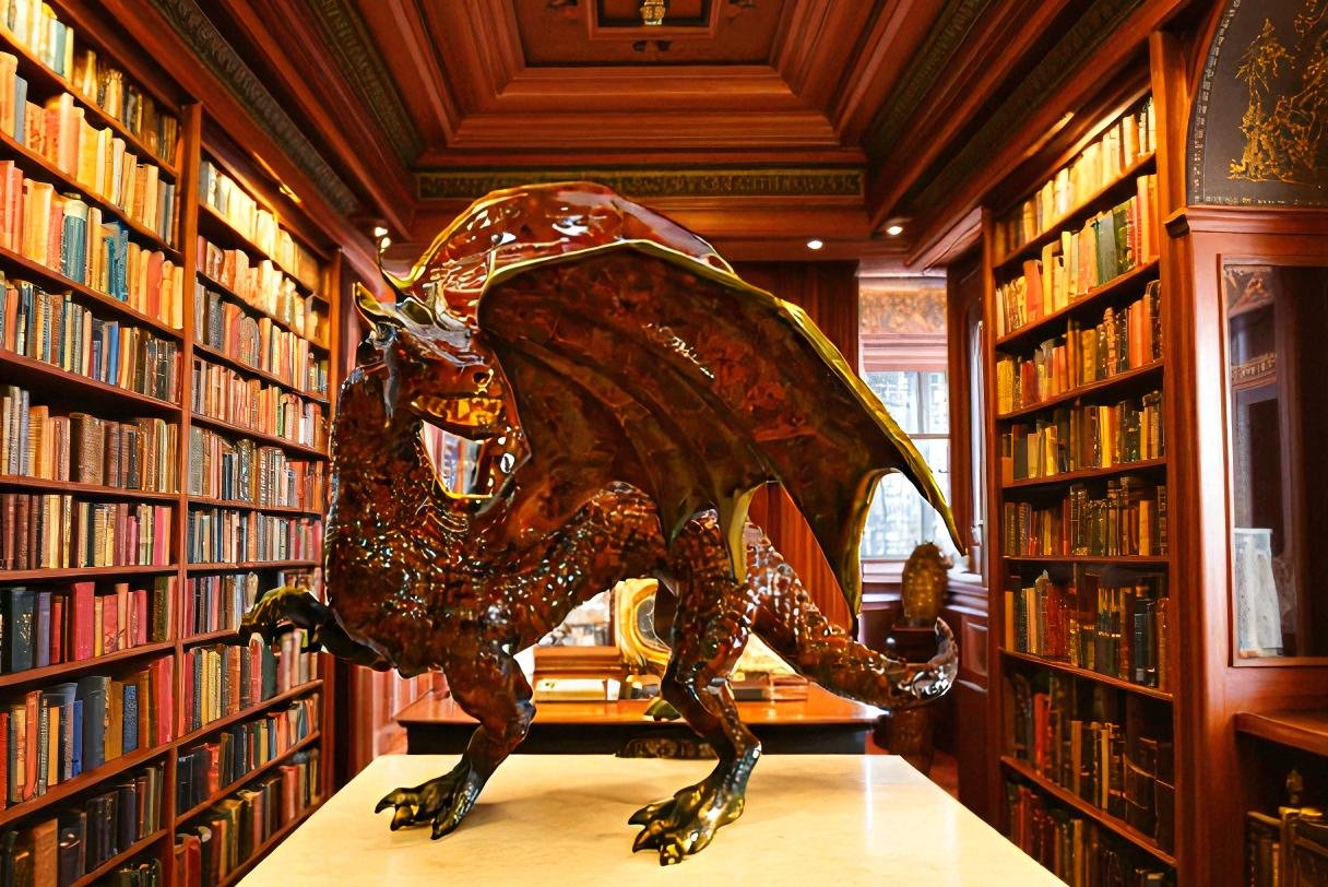 Dragon Bronze Statue with Brown Enamel Finish 32" x 36" x 25"H