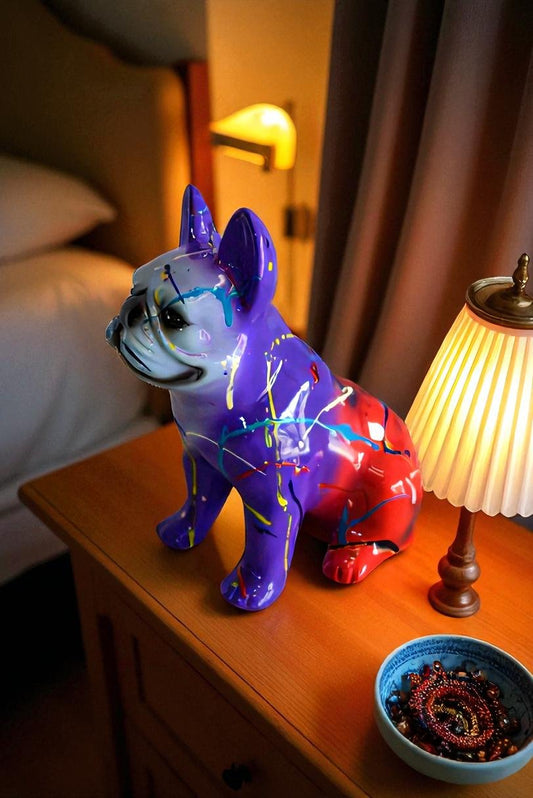 Multicolored French Bulldog Purple and Red Shades, Resin Statue 8" x 5" x 10"H