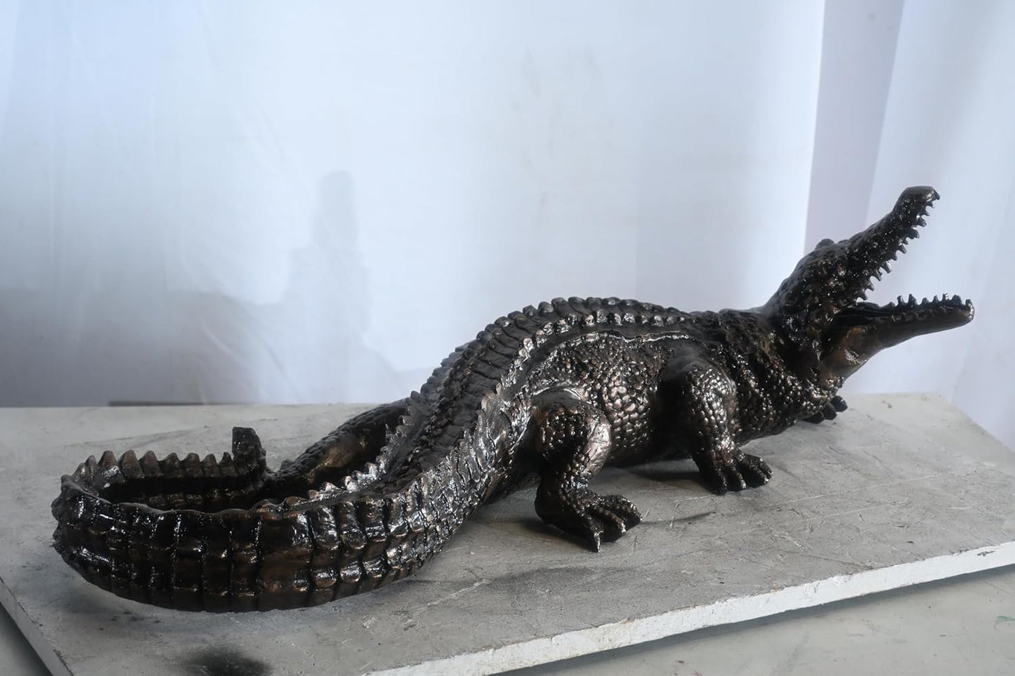 Aluminum Alligator Sculpture Open Jaws Dark Bronze Decor 31"x14"x11"H